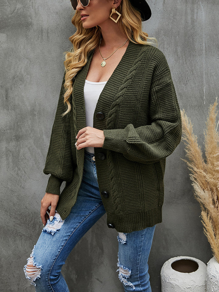 Cable-Knit Dropped Shoulder Cardigan Trendsi