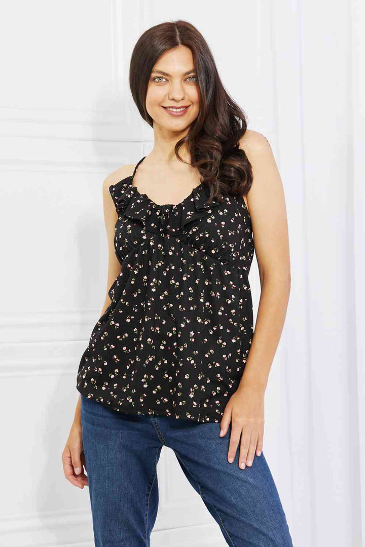 Culture Code Full Size Taste of Spring Ruffle Sleeveless Top in Black Trendsi