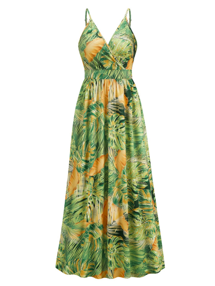 Printed Surplice Spaghetti Strap Dress Trendsi