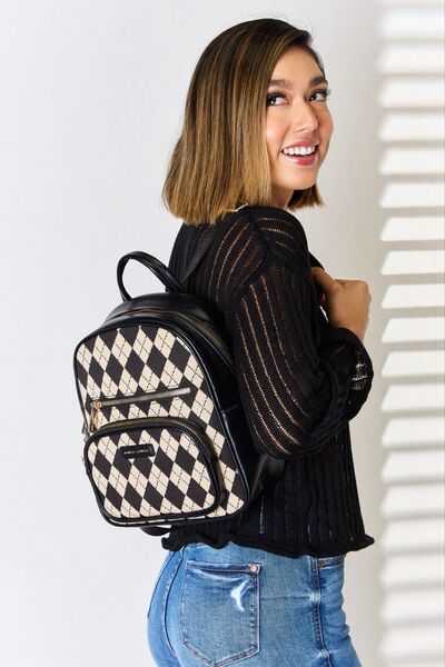 David Jones Argyle Pattern PU Leather Backpack Trendsi