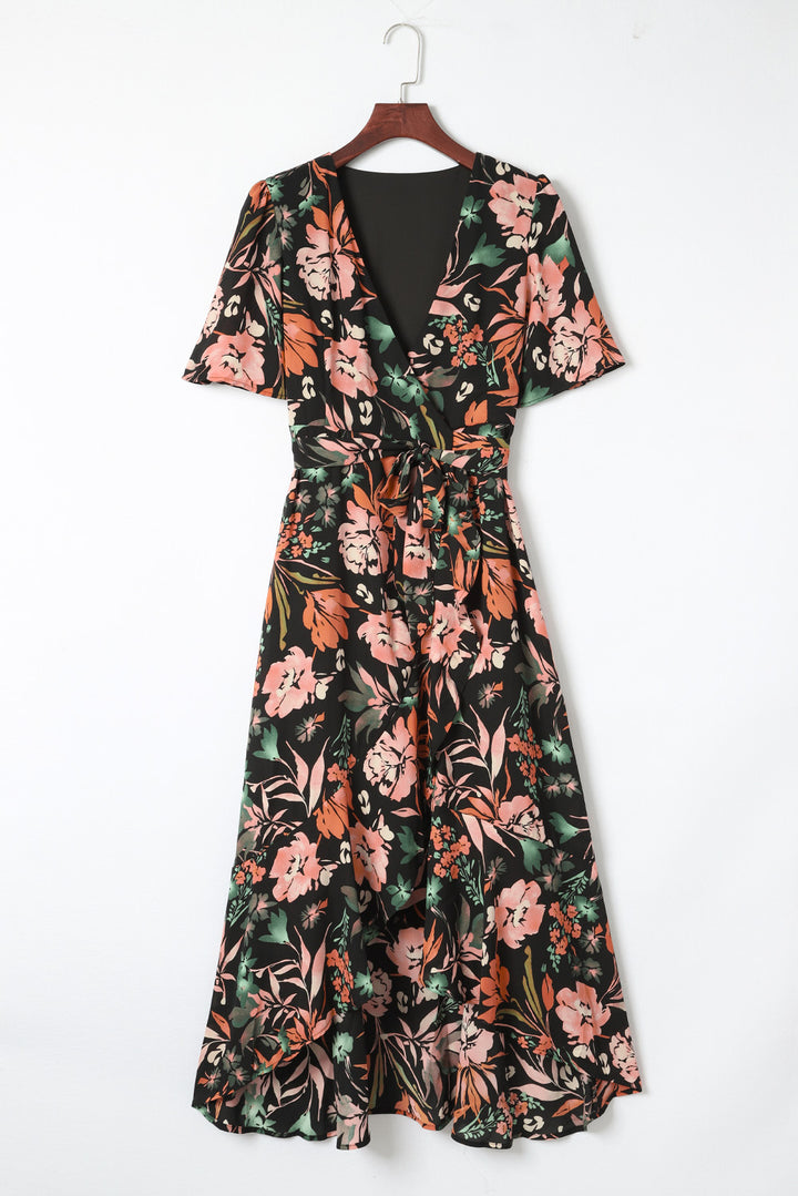 Floral Surplice Neck Dress Trendsi