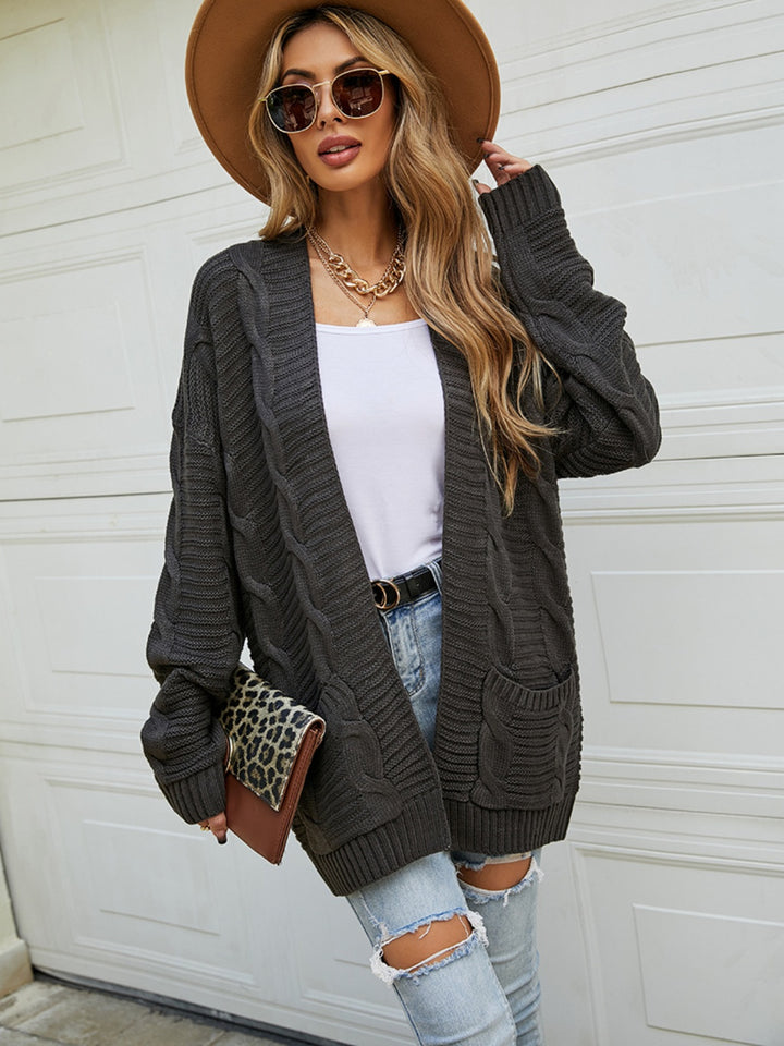 Open Front Dropped Shoulder Longline Cardigan Trendsi