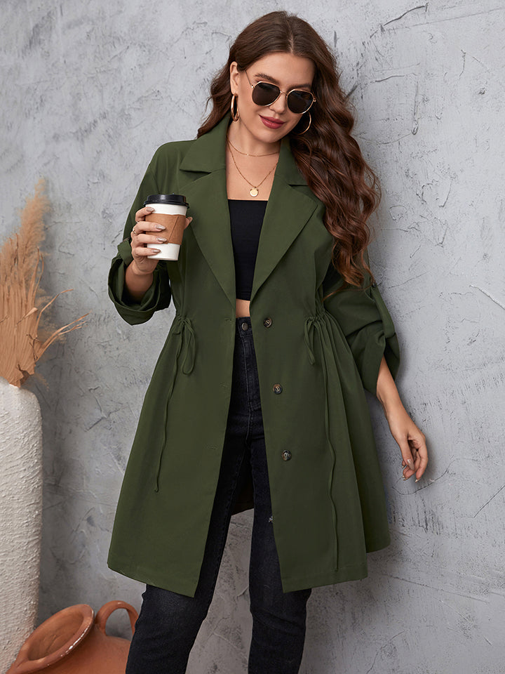 Plus Size Lapel Collar Roll-Tab Sleeve Trench Coat - Super Amazing Store