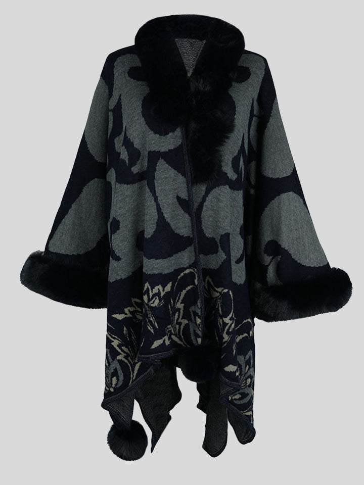 Faux Fur Trim Poncho - Super Amazing Store