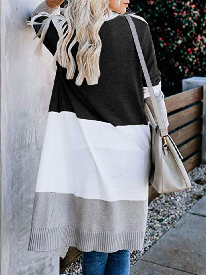 Color Block Open Front Longline Cardigan Trendsi