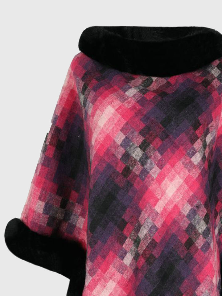 Faux Fur Trim Poncho - Super Amazing Store