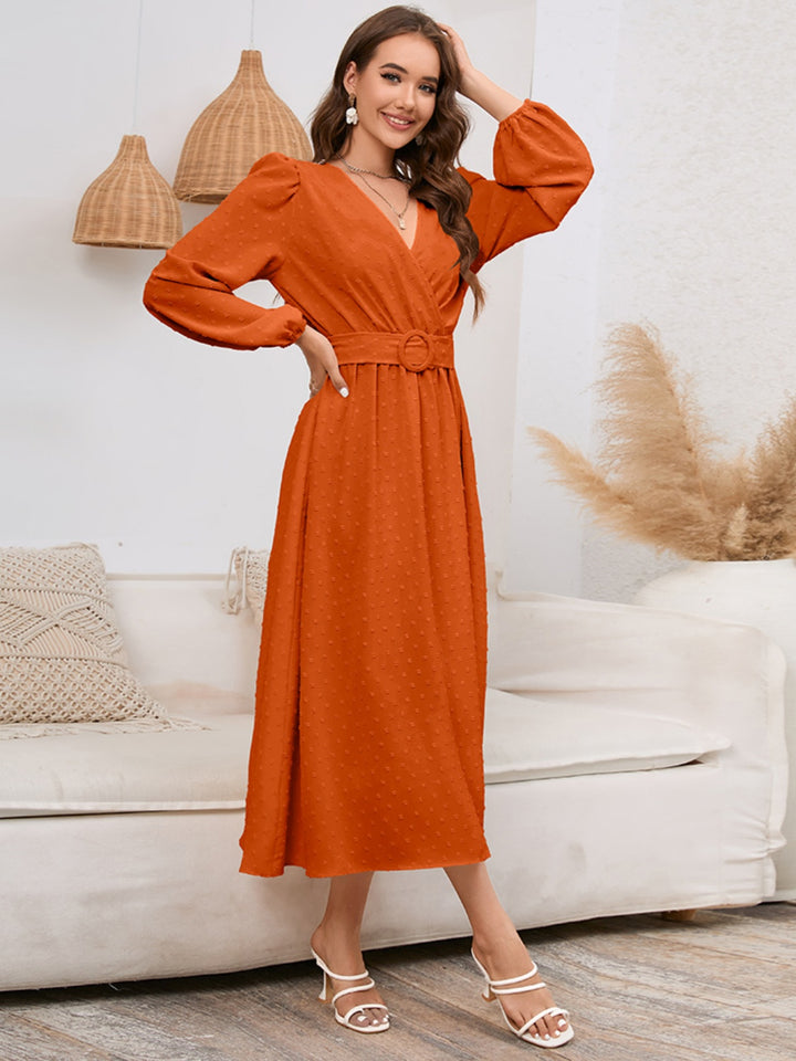 Surplice Balloon Sleeve Dress Trendsi