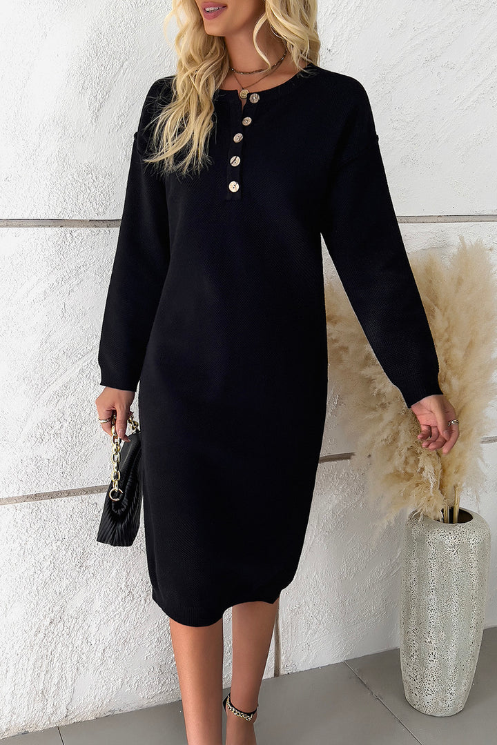 Buttoned Drop Shoulder Dress Trendsi