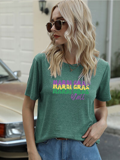 Full Size MARDI GRAS Y'ALL Round Neck T-Shirt Trendsi