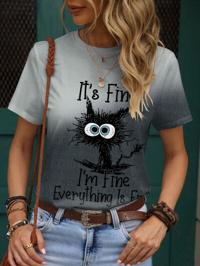 Plus Size IT'S FINE I'M FINE EVERYTHING IS FINE Round Neck T-Shirt Trendsi