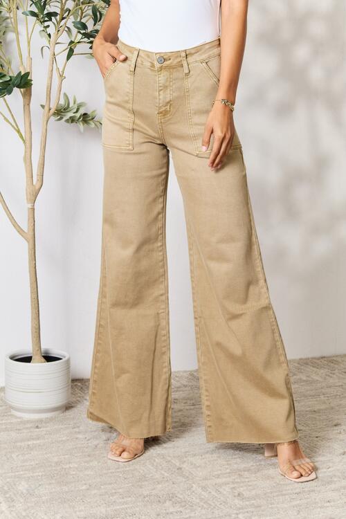 BAYEAS Raw Hem Wide Leg Jeans Trendsi