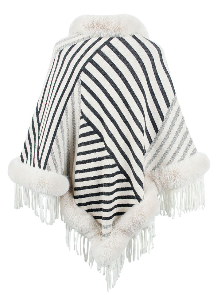 Striped Fringe Hem Poncho - Super Amazing Store