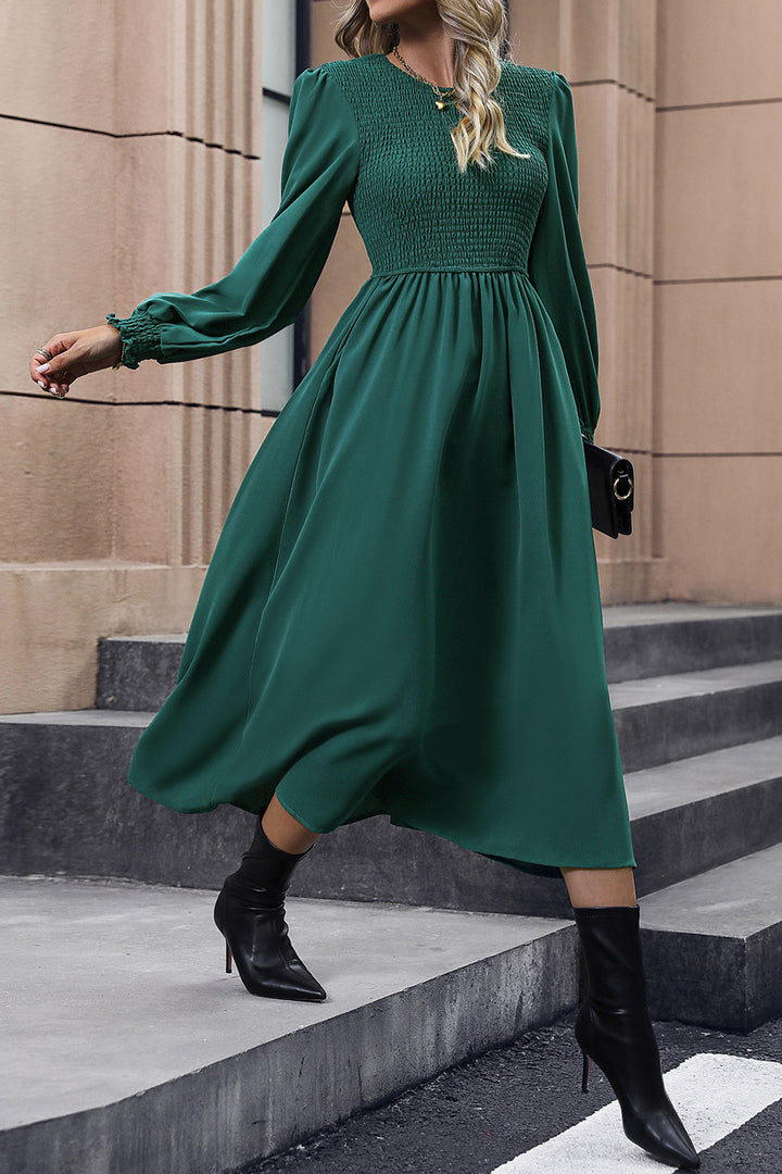 Smocked Long Sleeve Midi Dress Trendsi