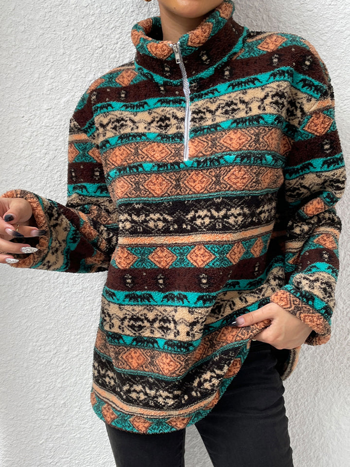 Printed Quarter-Zip Long Sleeve Sweater - Super Amazing Store