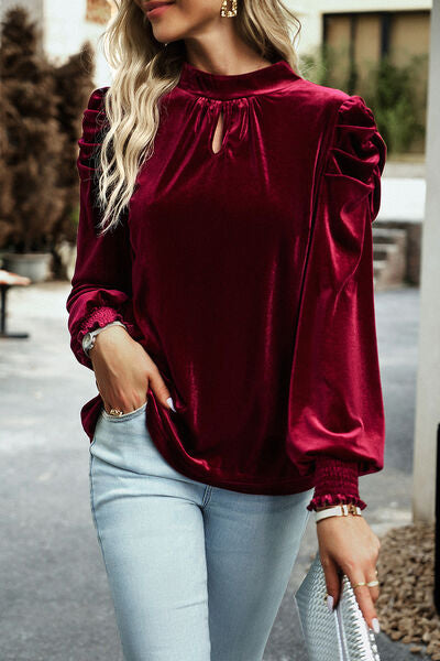 Mock Neck Puff Sleeve Blouse Trendsi