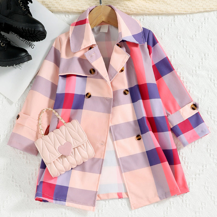 Plaid Lapel Collar Long Sleeve Coat - Super Amazing Store