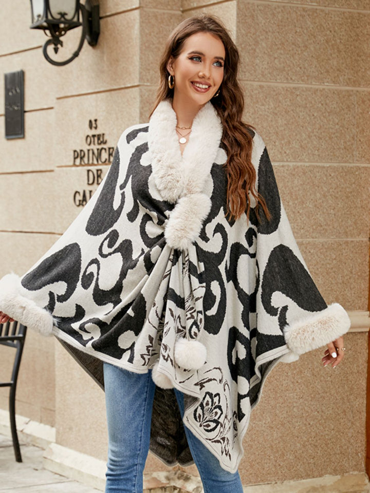 Faux Fur Trim Poncho - Super Amazing Store