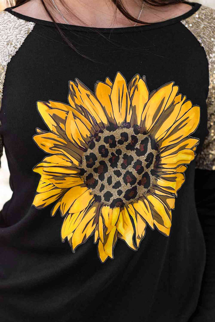 Sunflower Graphic Sequin T-Shirt Trendsi