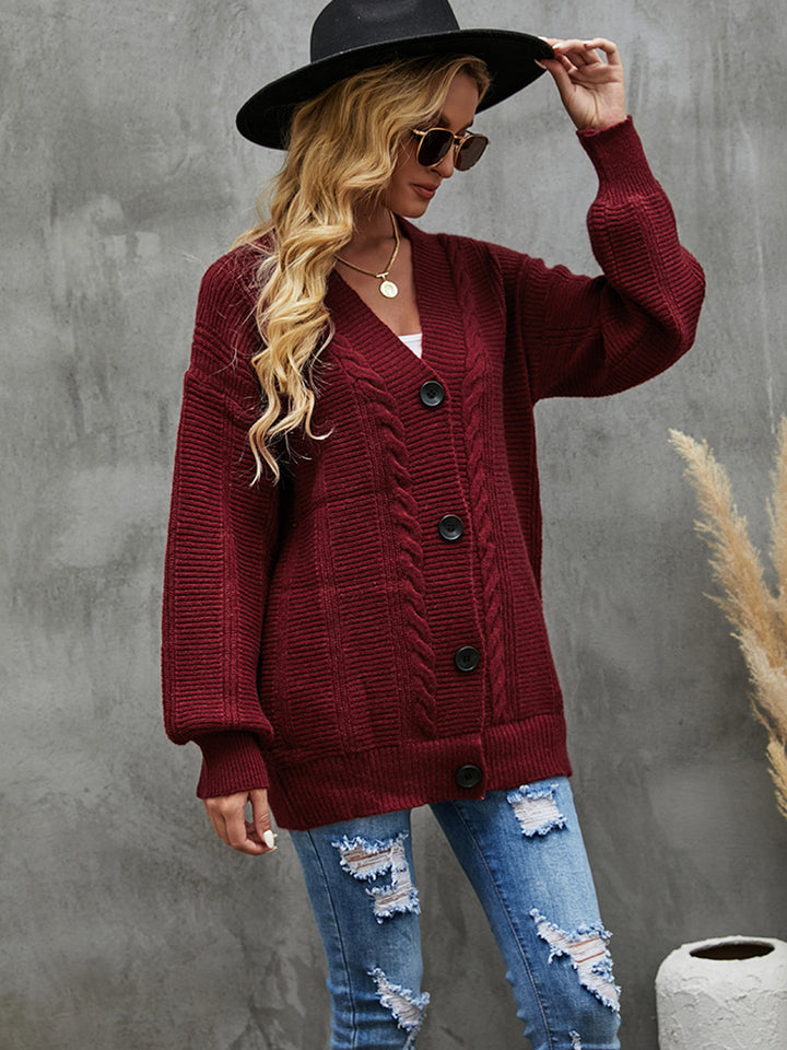 Cable-Knit Dropped Shoulder Cardigan Trendsi