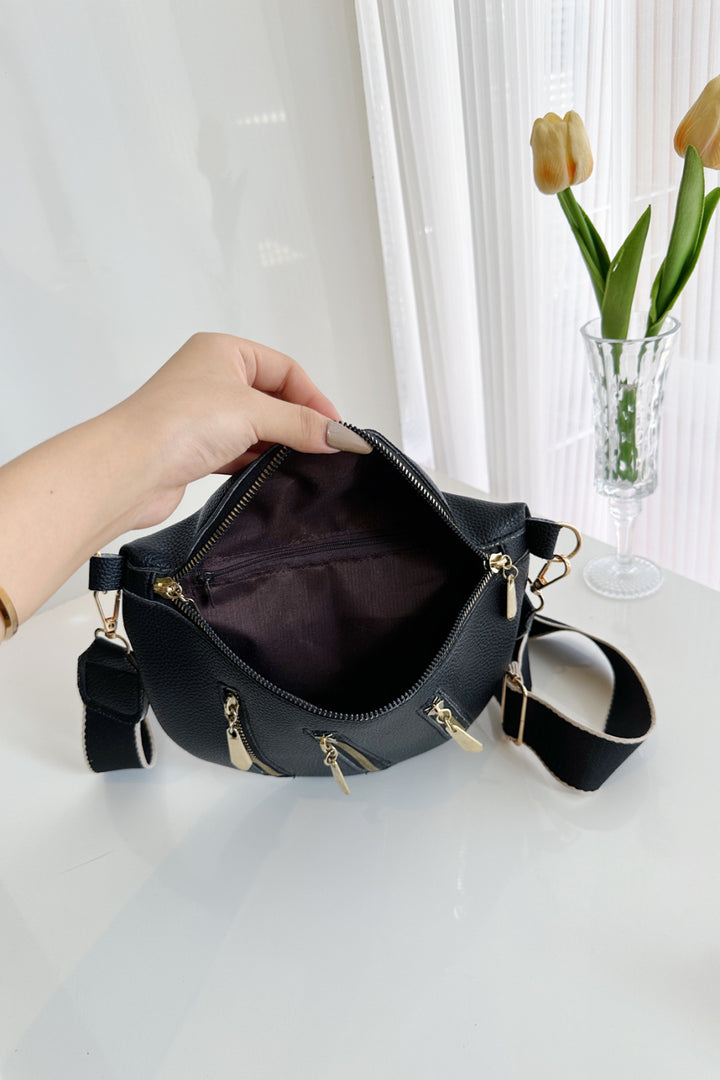 PU Leather Multi Zipper Shoulder Bag Trendsi