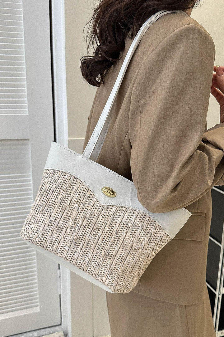 Two-Tone Straw PU Tote Bag - Super Amazing Store