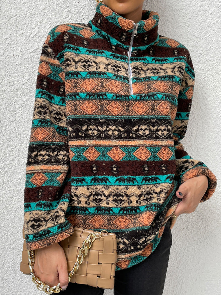 Printed Quarter-Zip Long Sleeve Sweater - Super Amazing Store