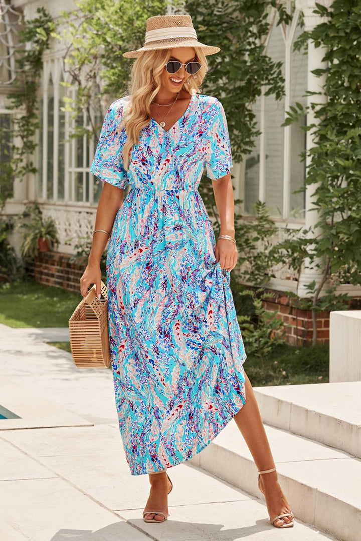 Multicolored V-Neck Maxi Dress Trendsi