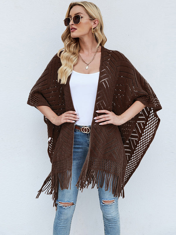 Fringe Hem Open Front Poncho - Super Amazing Store