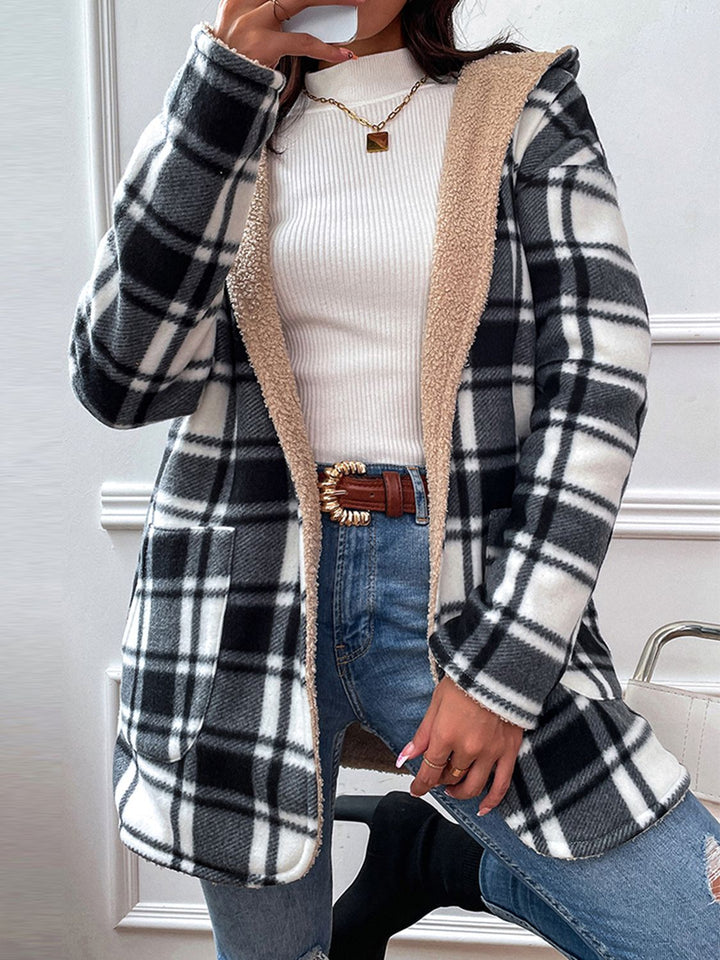 Plaid Hooded Longline Coat - Super Amazing Store