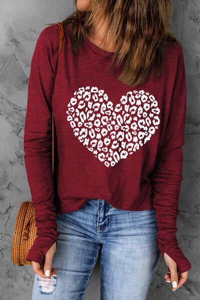 Heart Graphic Round Neck Long Sleeve T-Shirt Trendsi