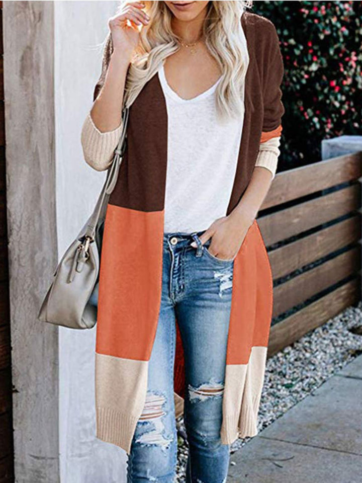 Color Block Open Front Longline Cardigan Trendsi