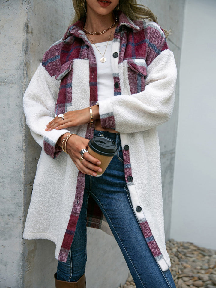 Plaid Dropped Shoulder Longline Coat Trendsi