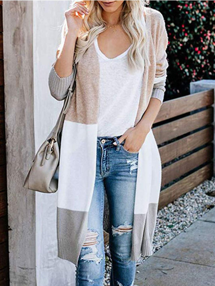 Color Block Open Front Longline Cardigan Trendsi