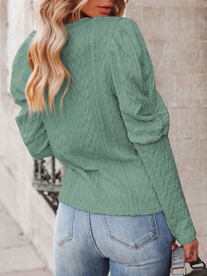 Round Neck Puff Sleeve Knit Top Trendsi