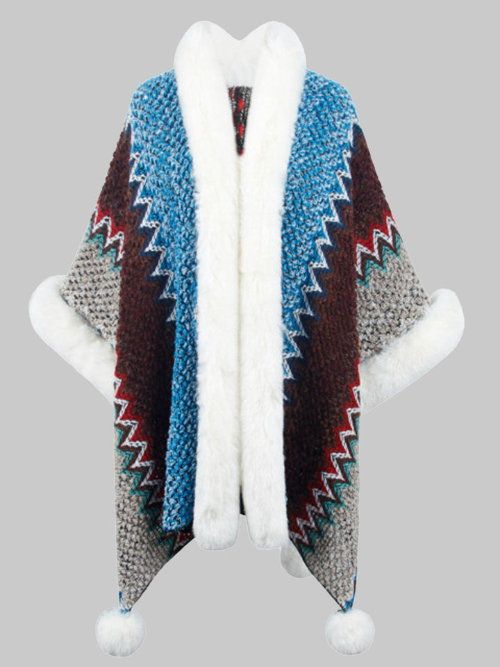 Color Block Open Front Poncho Trendsi