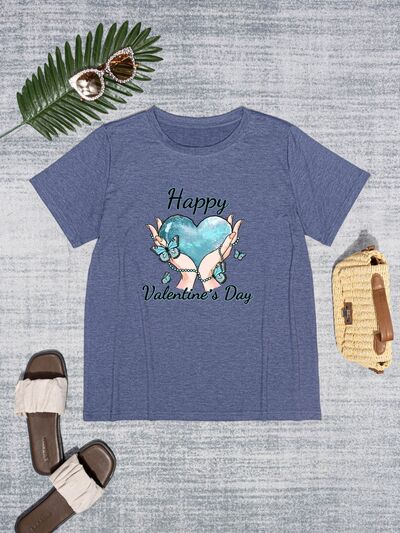 HAPPY VALENTINE'S DAY Round Neck Short Sleeve T-Shirt Trendsi