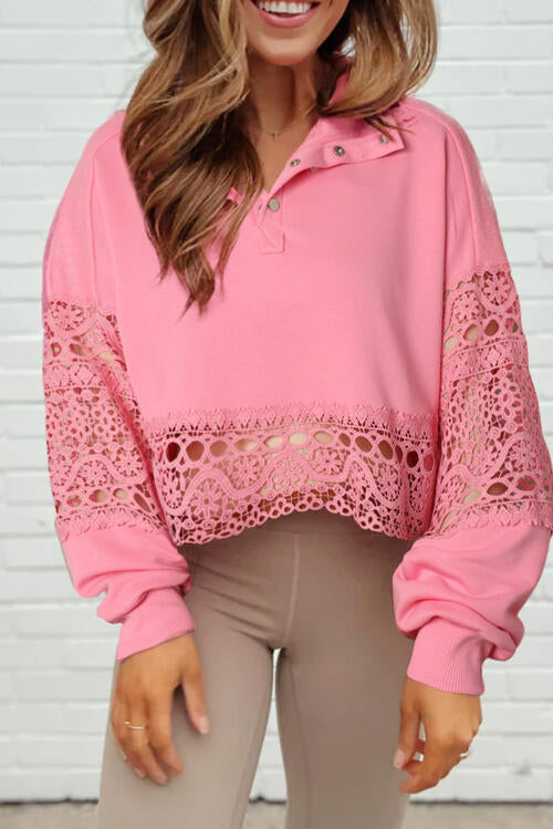 Crochet Snap Button Sweatshirt Trendsi