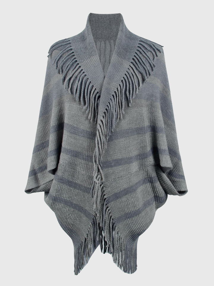 Fringe Detail Open Front Poncho Trendsi