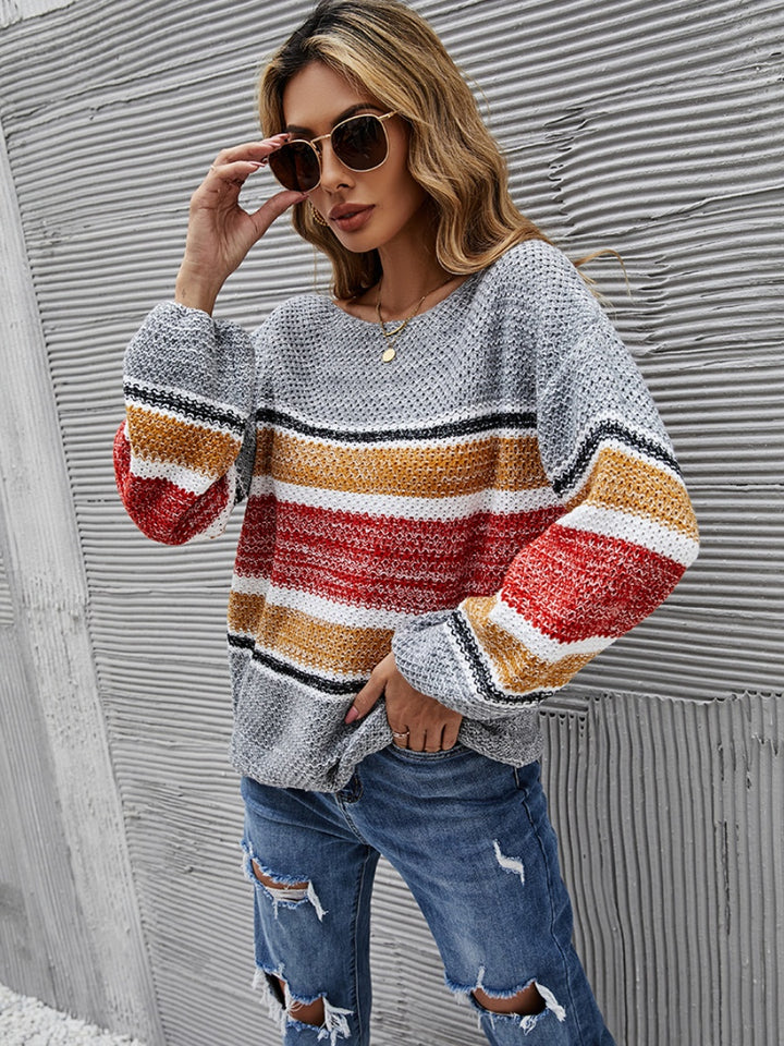 Color Block Boat Neck Knit Top Trendsi