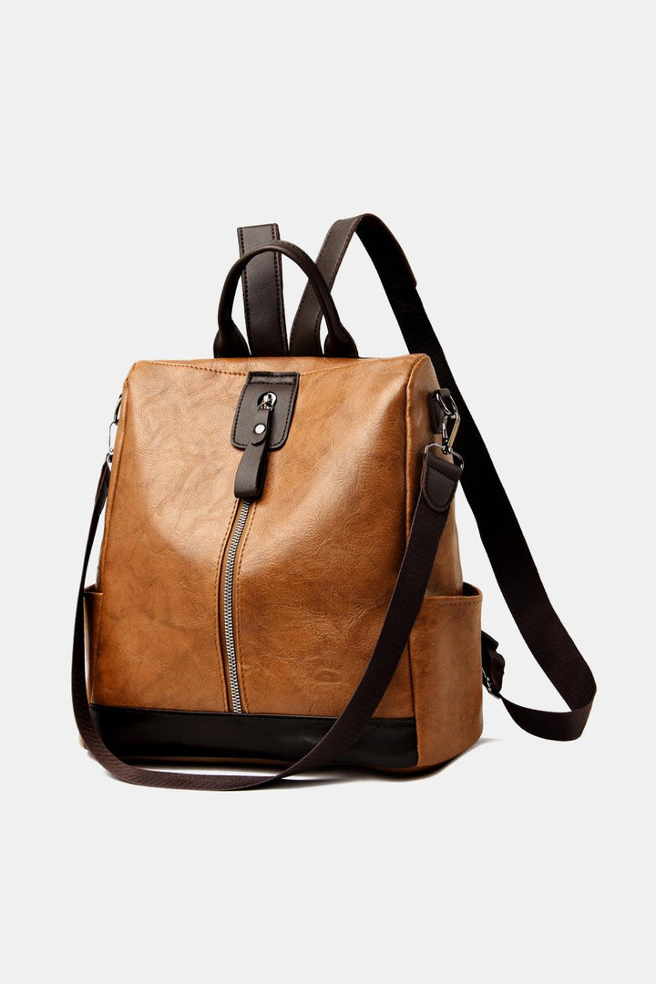 Contrast Color PU Leather Backpack - Super Amazing Store