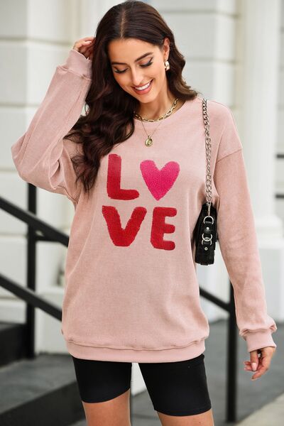 LOVE Round Neck Dropped Shoulder Sweatshirt Trendsi