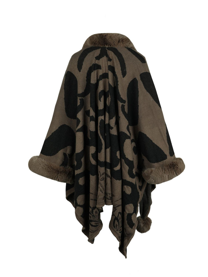 Faux Fur Trim Poncho - Super Amazing Store