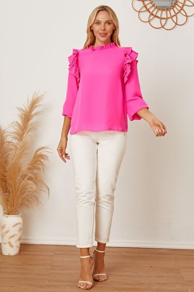 Frill Ruffled Three-Quarter Sleeve Blouse Trendsi