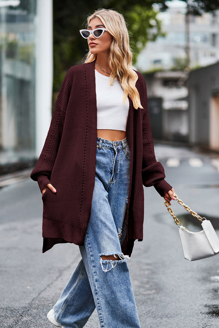 Open Front Dropped Shoulder Longline Cardigan - Super Amazing Store