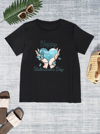 HAPPY VALENTINE'S DAY Round Neck Short Sleeve T-Shirt Trendsi