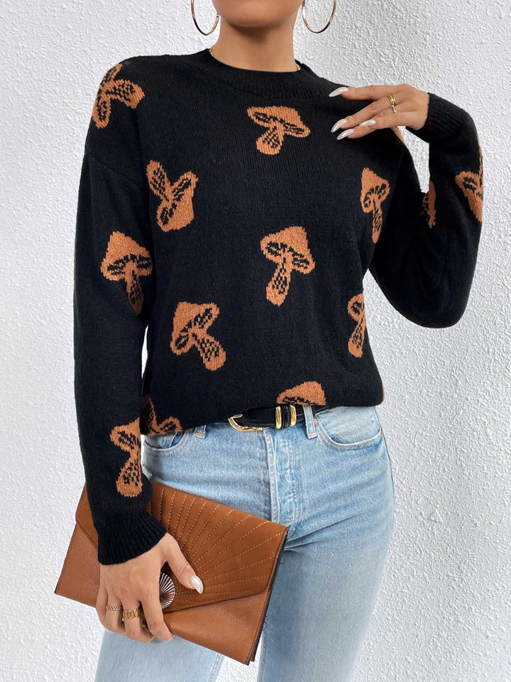 Patterned Drop Shoulder Sweater - Super Amazing Store