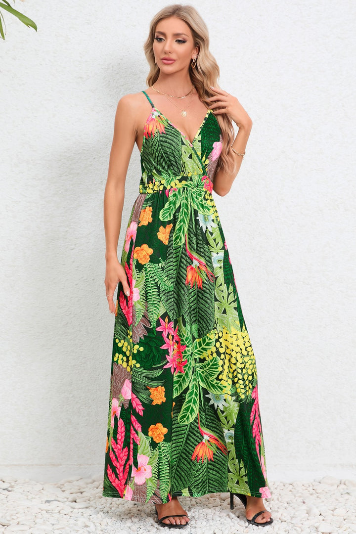 Printed Surplice Maxi Cami Dress Trendsi