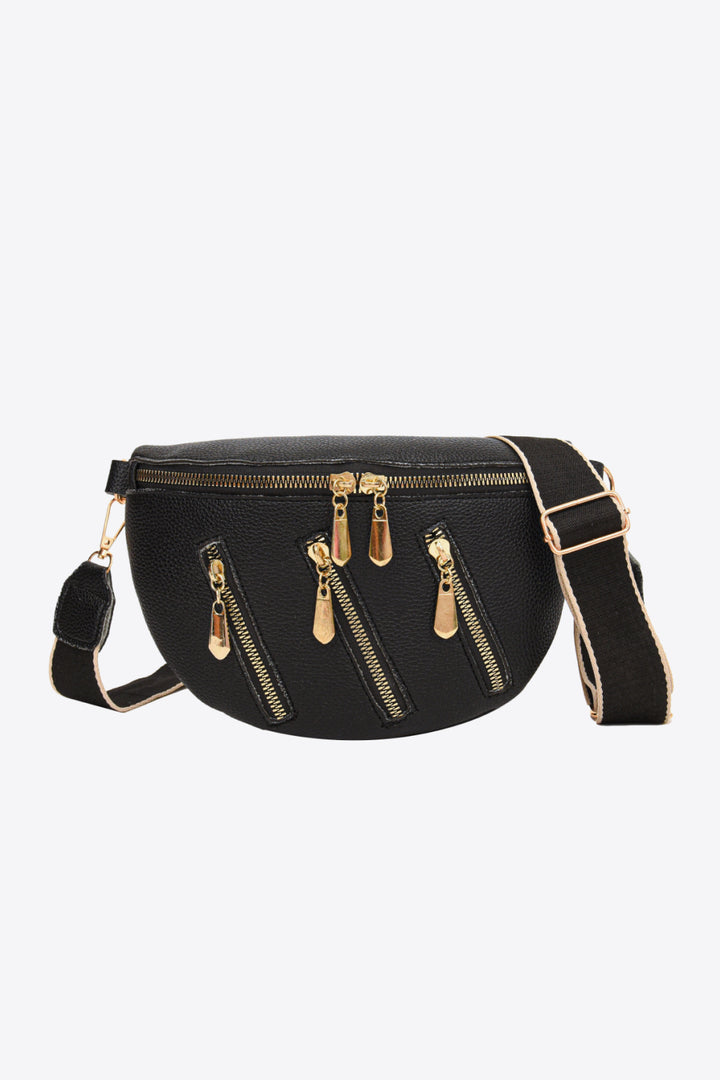 PU Leather Multi Zipper Shoulder Bag Trendsi