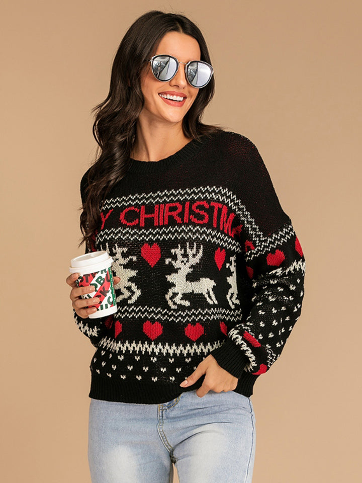 MERRY CHRISTMAS Round Neck Sweater Trendsi