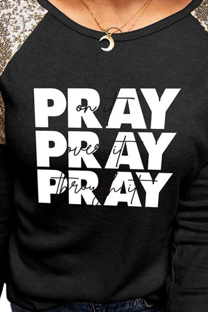 PRAY Graphic Sequin T-Shirt Trendsi